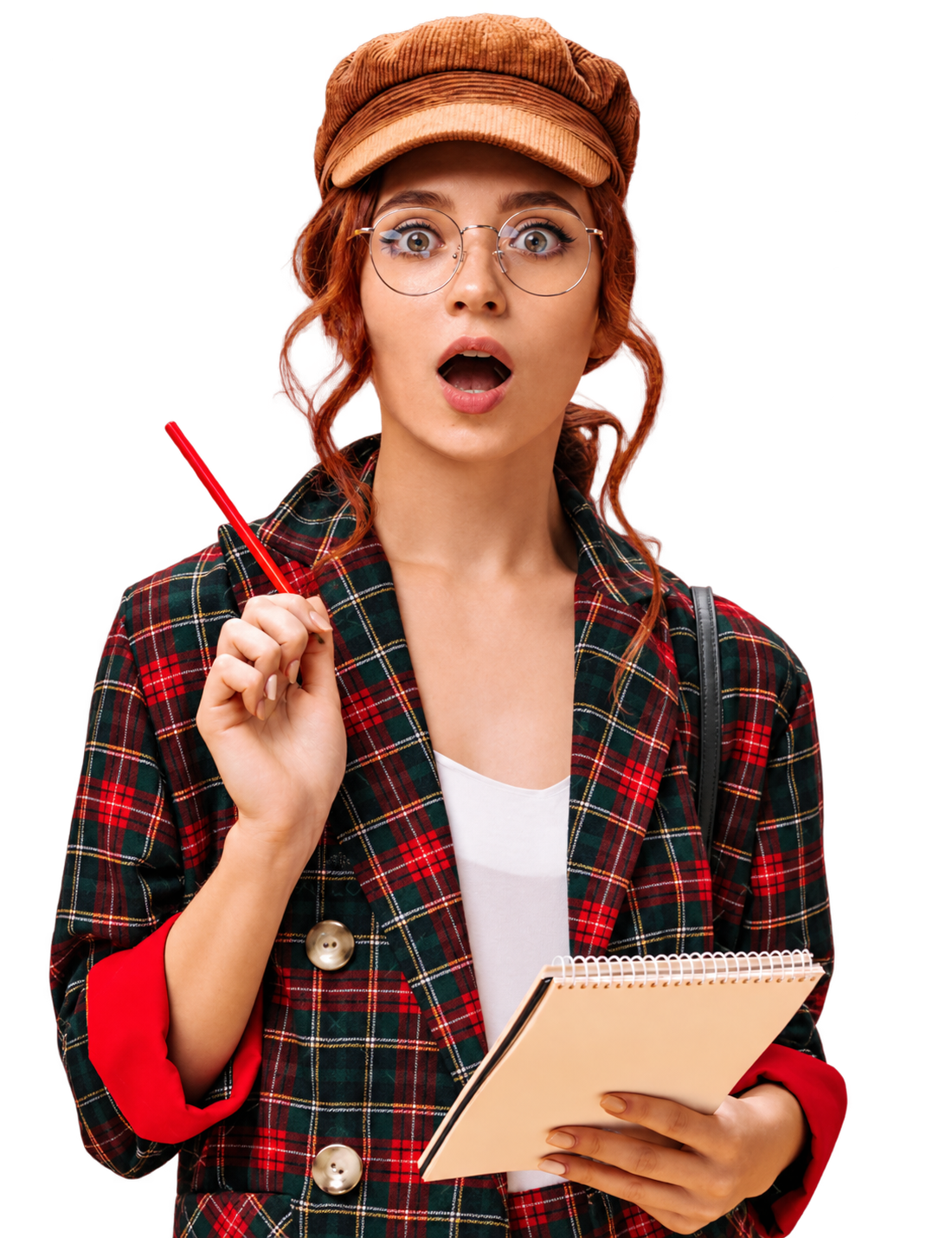 Surprised Scholar with Notebook and Pen